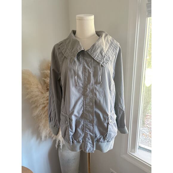 Loft Lightweight Gray Cotton Utility Jacket Large Casual Zip Up Fall Coat - Picture 1 of 11